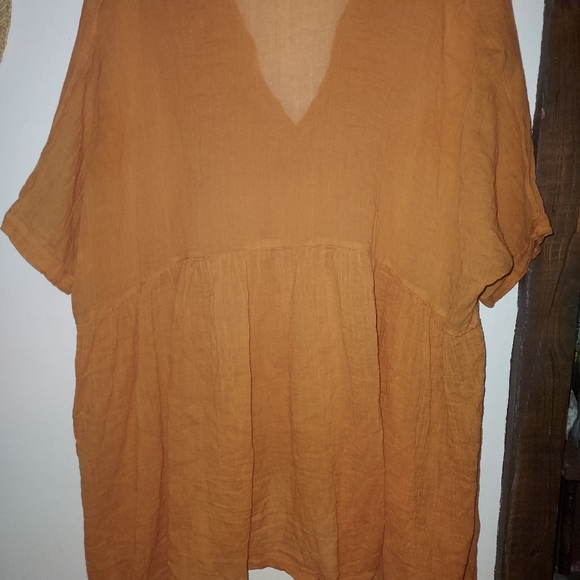 Free People Oversized Flowy Short Sleeve Blouse In Light Orange Small To Medium - Picture 3 of 5